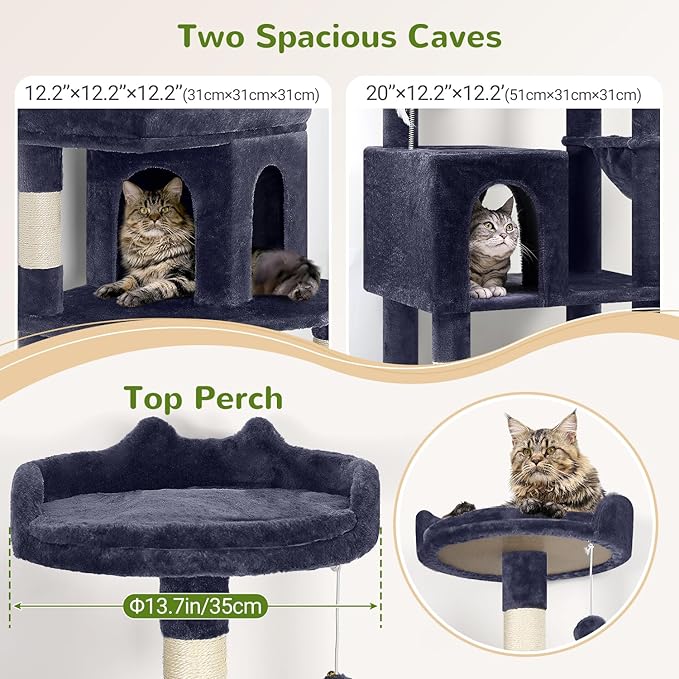 Globlazer Heavy Duty Cat Trees for Large Cats, Sturdy 72in Maine Coon Cat Tree for Large Cats 20 lbs+ Heavy Duty Cat Tower for Adult Biggest Cat with 6 Scratching Posts, Hammock, S72, Smoky Gray