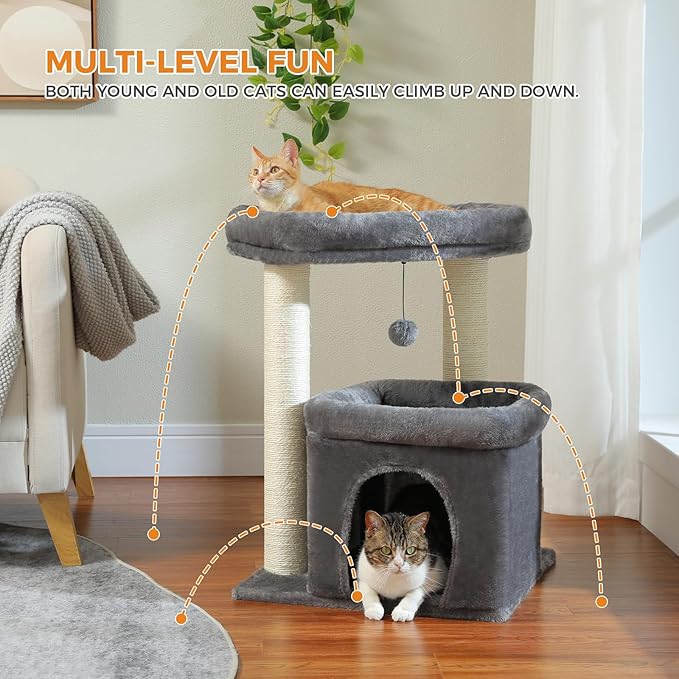 PEQULTI Cat Tree Cat Tower with Sisal-Covered Scratching Posts and Extra-Large Cat Perch Suitable for Small to Medium Cats
