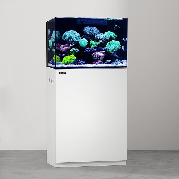 LANDEN Aquarium Wooden Stand and Cabinet for up to 30 Gal Tank, Fish Reptile Sea Salt WaterTank Stand, Nano Foam Leveling Mat Included, W23.6xD17.7xH31.5 in, Wooden Matte White Painted(Stand Only)