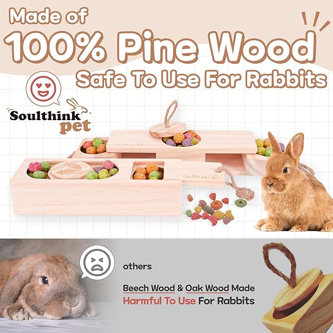 Interactive Wooden Pet Sniff n' Snack Rabbit Chew Toys - Chinchilla & Rabbit Enrichment Toys for Boredom (2 Set)