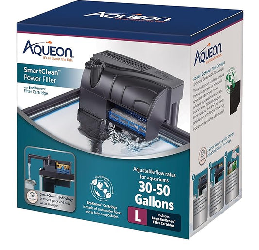 Aqueon Aquarium Fish Tank SmartClean Power Filter with EcoRenew Filter Cartridge, 30-50 Gallons
