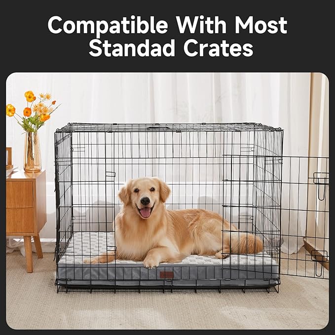 OhGeni Orthopedic Waterproof & Machine Washable Dog Bed for Large Pets, Suitable for Crates, 25D Egg Crate Foam, Non-Slip Bottom & Removable Cover, Checkerboard Fabric, 41 Inches(Gray)