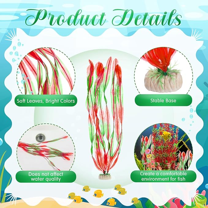 10 Pcs Large Aquarium Artificial Plants Decorations, Tall Plastic Fish Tank Plant Decorations for Household and Office Aquarium (Multicolor)