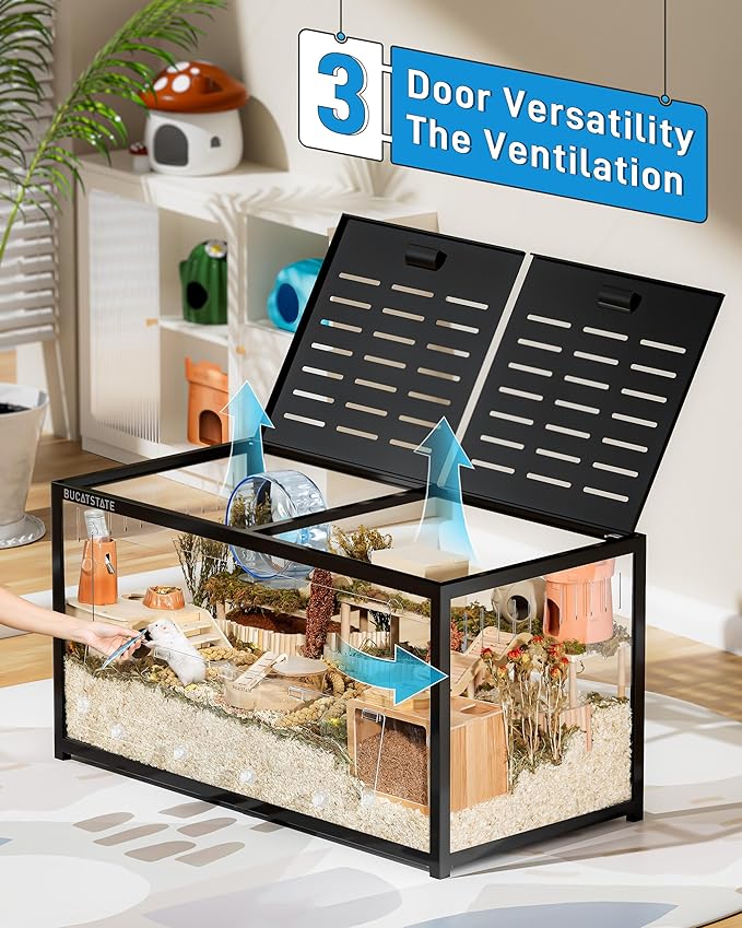 BUCATSTATE Hamster Cage Metal 3.0 - Chewproof Large Rat Cage Stackable with Top Access Easy Assemble 47L x 23.6W x 25.5H Inches Dwarf Syrian Hamster Tank for Gerbil Mouse (7.75 ft², Black)