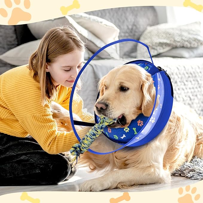 Dog Cone Collar with Enhanced Anti-Licking, Inflatable Dog Cone After Surgery, Adjustable Size with Soft Padding for Small Medium Large Dogs - Blue/M