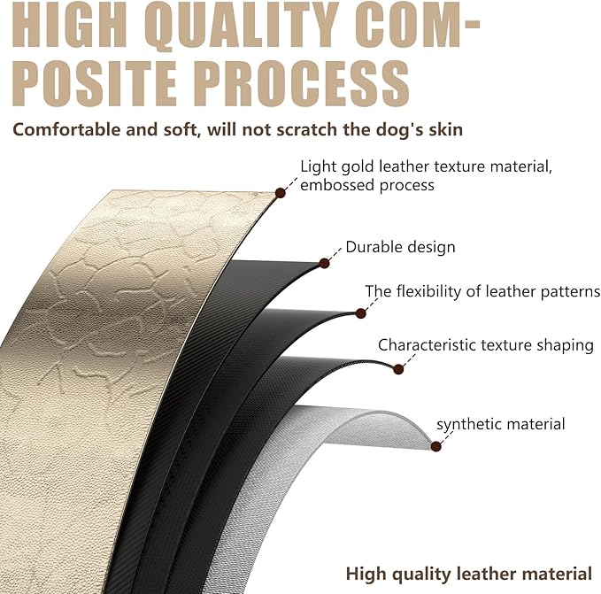 Airtag Dog Collar - Leather Dog Collar with Airtag Holder| IP68 Waterproof AirTag Holder with Metal Buckle, Comfortable GPS Dog Collars Tracker for Medium Large Dogs (Champagne Gold, XL)