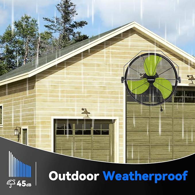 2600 CFM 14 inch Outdoor High Velocity Wall Mounted Fan, 3-Speed Metal Fans with IP44 Enclosure Motor, Industrial Grade Weatherproof Wall Fan for Patio, Greenhouse, Garage, and Gazebo
