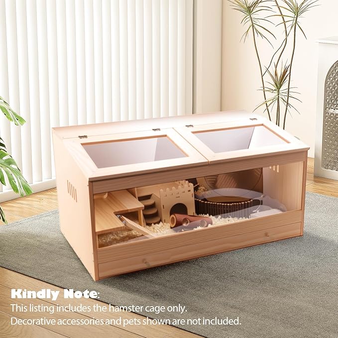 Wooden Hamster Cage with Pull-Out Tray, Small Animal Habitat with Double Skylight Doors for Gerbil, Mouse, Guinea Pig, Rat, No Accessories (31.5" L x 15.7" W x 15.7" H)