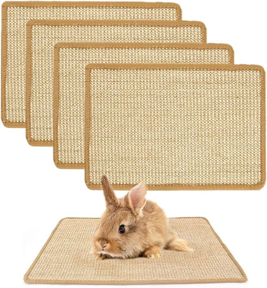 PODOO Bunny Scratch Pads, Sisal Rabbit Scratching Pad, Natural Rabbit Resting Mats for Cages, Forage Grass Mat Indoor Essentials Accessories for Guinea Pig Cat (4Pcs, 23.6 x 15.7 inches)