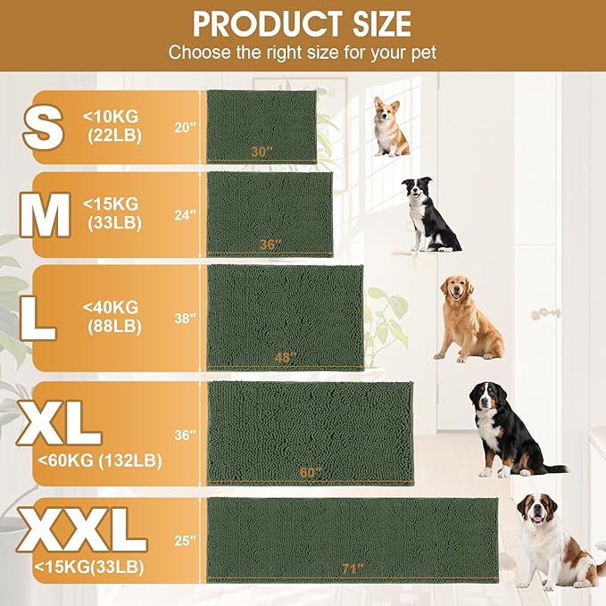 IM HOME Extra Large 71" x 25" Olive Dog Door Mats for Muddy Paws, Chenille Absorbent Dog Mat, Non Slip Heavy Mud Mat for Dogs, Soft Pet Bed Mat for Entryway, Mud Paws, Inside Floor