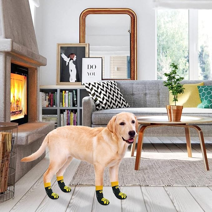 BEAUTYZOO Anti-Slip Dog Socks,Dog Shoes for Hot/Cold Pavement,Paw Protectors with Grips 3 Pairs for Puppy Small Medium Large Senior Old Dogs,Dog Socks to Prevent Licking and Hardwood Floor Protection