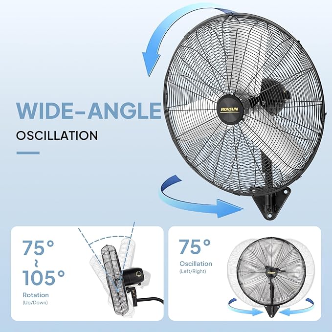 ROVSUN 30" Wall Mounted Fan, High Velocity Industrial Wall Fan with Wide Angle Oscillating, Commercial Ventilation Use, Suit for Garage, Shop, Greenhouse, Gym, UL Listed, 2-Pack