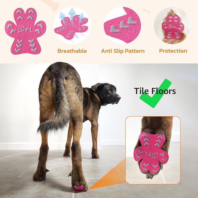 Non-Slip Dog Paw Protector Pads for Senior Dogs, Dog Paw Traction Stickers with Anti-Slip Rubber, Help Dogs Walk on Hardwood Floor, Pink 48pcs, XXXL for 80+lbs