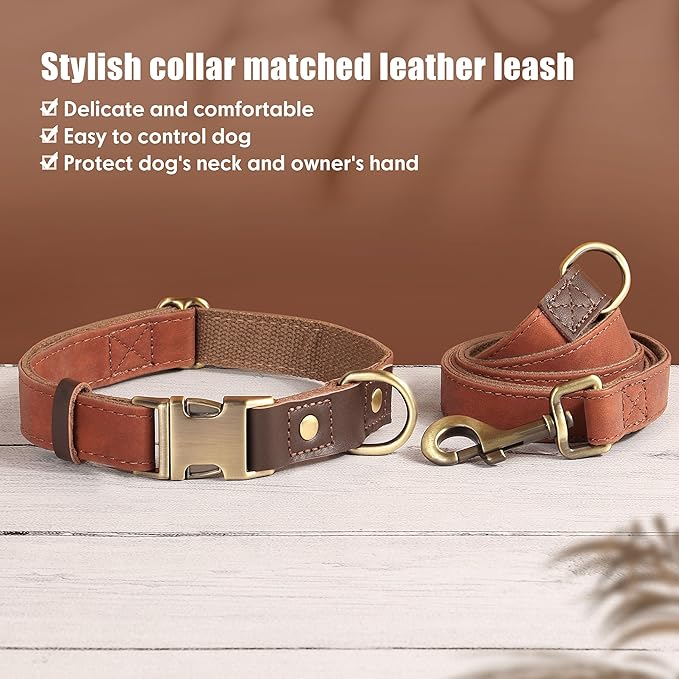 Didog Soft PU Leather Dog Collars for Small Dogs,Classic Adjustable Dog Collars with Quick Release Metal Buckle,Easy Clean and Comfortable with Nylon Lining,Brown,S Neck 10-15"