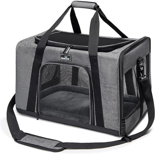 Pet Carrier for Small Cats Dogs, Dog Carrier Travel Bag with Adequate Ventilation, 5 Mesh Windows, 3 Entrance, Locking Safety Zippers, Padded Shoulder and Carrying Strap, Medium