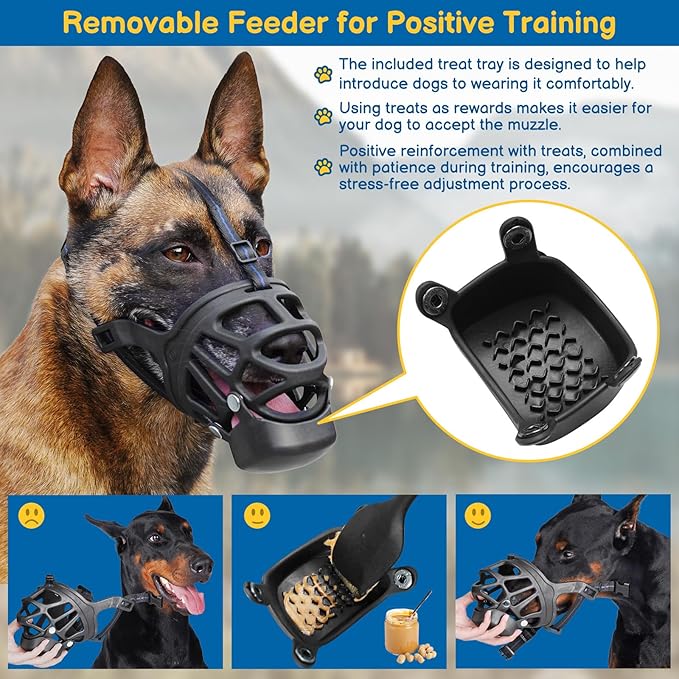 BARKLESS Basket Muzzle for Large Dogs, Humane Muzzle to Prevent Biting and Scavenging, Snap-on Treat Cover Helps Dogs Acclimatize Mouth Cover, Adjustable Mouth Guard for Positive Training, Grooming