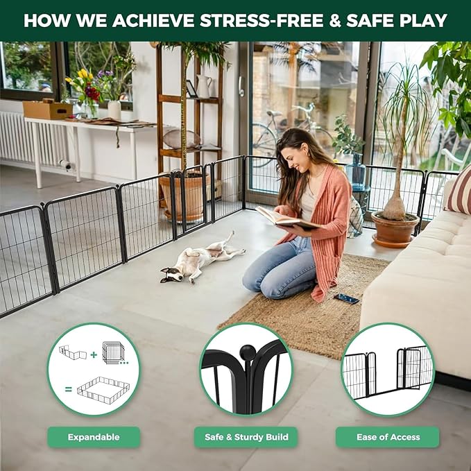 FXW Homeplus Unleashed Indoor Dog Playpen - Stress-Free and Safe Play, Heavy Duty 24 Inch 16 Wire Panels Dog Pen for Puppy and Small Dogs, Black│Patented