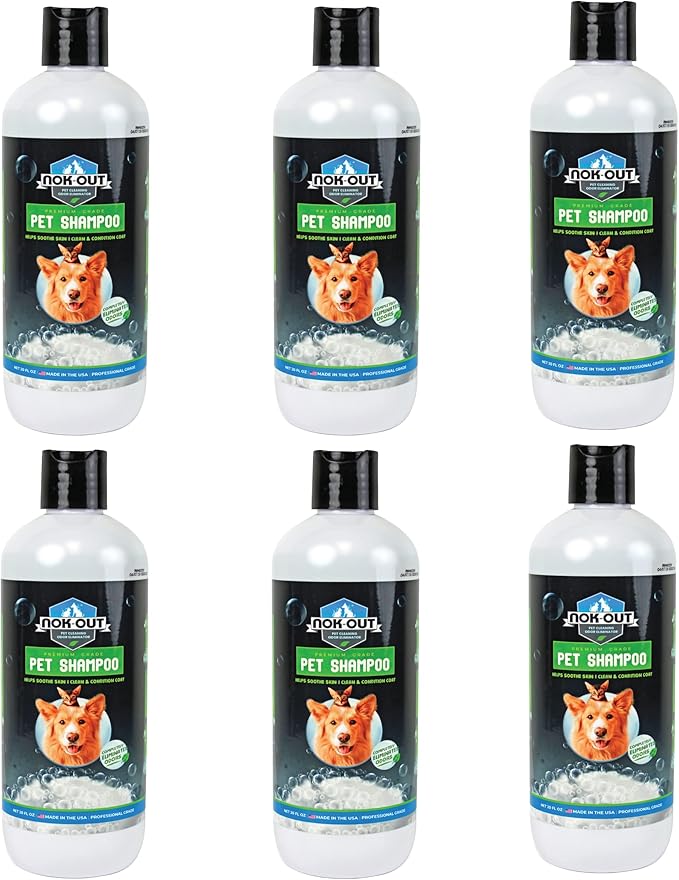 NOK OUT Premium Grade Pet Shampoo for Dogs and Cats, Veterinary Strength and Odor Eliminator Formula, Made in the USA, 20 Ounce Bottle, 6-Pack