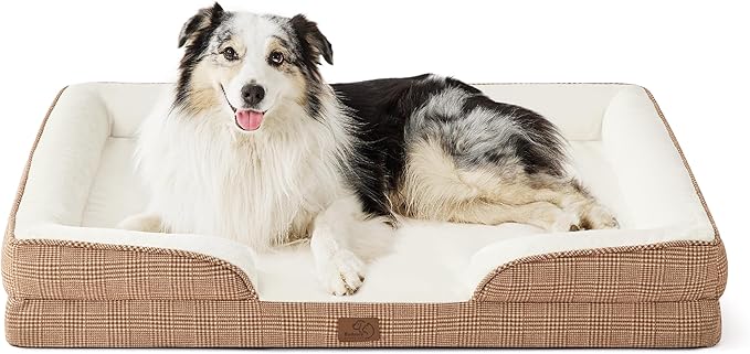 Bedsure XL Orthopedic Dog Bed for Extra Large Dogs - Washable XLarge Dog Cat Bed Waterproof, Comfort Dogs Couch Sofa with Washable Removable Cover, Pet Bed with Nonskid Bottom, Plaid-Brown, 42"