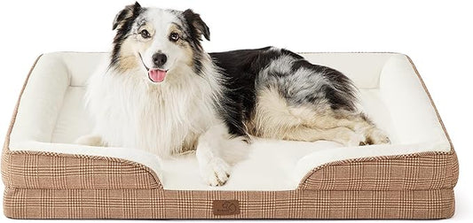 Bedsure XL Orthopedic Dog Bed for Extra Large Dogs - Washable XLarge Dog Cat Bed Waterproof, Comfort Dogs Couch Sofa with Washable Removable Cover, Pet Bed with Nonskid Bottom, Plaid-Brown, 42"
