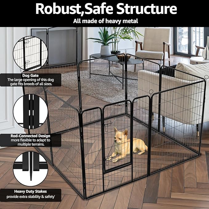 PJYuCien Dog Playpen Plus Storage Bag, 32" H 8 Panels Puppy Pen with Square Bottom, Heavy Duty Dog Fence for Puppies/Small Dogs