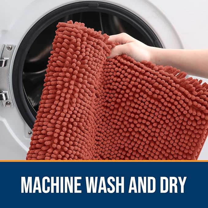 OLANLY Dog Door Mat for Muddy Paws 44x24, Absorbs Moisture and Dirt, Absorbent Non-Slip Washable Doormat, Quick Dry Chenille Mud Mat for Dogs, Entry Indoor Entryway Carpet for Inside Floor, Maple Red