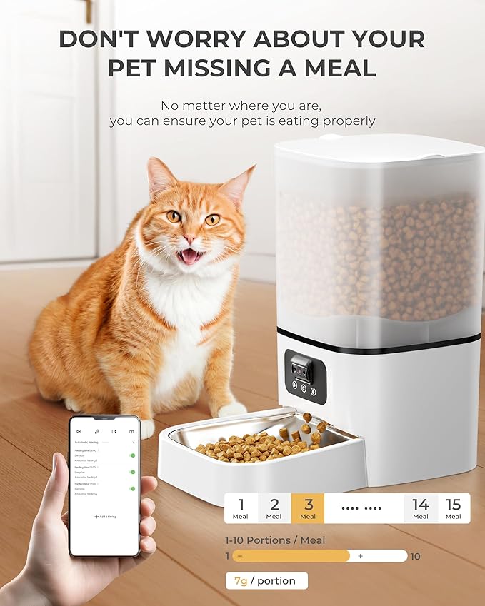 Automatic Cat Feeder with Camera,Adjustable Camera 5G/2.4G WiFi Timed cat Feed, auto cat Feeder, Automatic Pet Dispenser with HD Night Vision