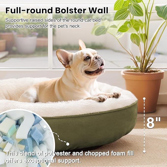 Love's cabin Round Donut Cat and Dog Cushion Bed, 30in Pet Bed for Medium or Large Dogs, Anti-Slip & Water-Resistant Bottom, Soft Durable Fabric Pet beds, Washable Calming Cat & Dog Bed Olive Green