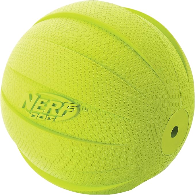 Nerf Dog Rubber Ball Dog Toy with Squeaker, Lightweight, Durable and Water Resistant, 4 Inch Diameter for Medium/Large Breeds, Single Unit, Green