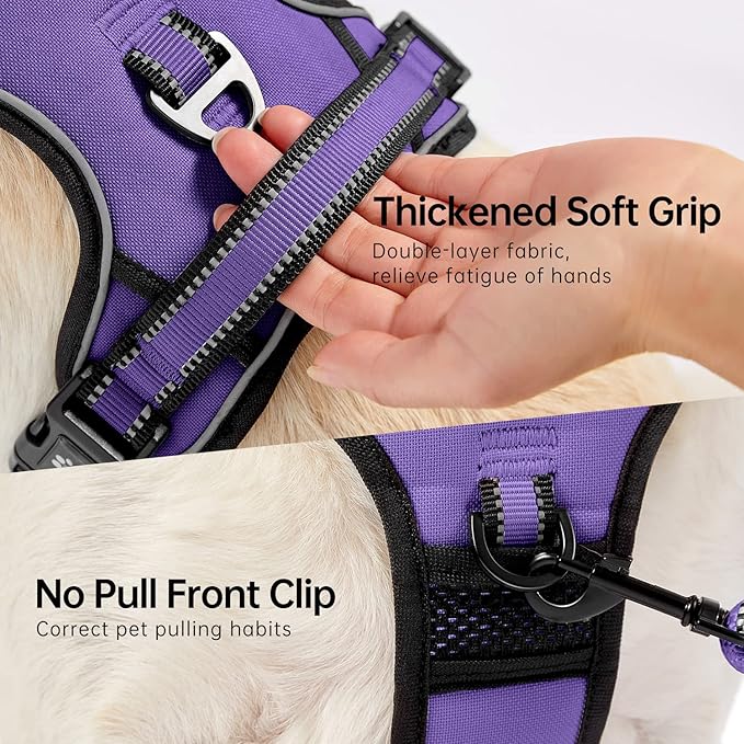 NESTROAD No Pull Dog Harness,Adjustable Oxford Dog Vest Harness with Leash,Reflective No-Choke Pet Harness with Easy Control Soft Handle for Large Dogs(X-Large,Purple)