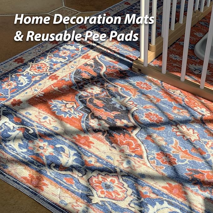 nunubaby Washable Pee Pads for Dogs, Stylish, Non-Slip and Leak-Proof Pee Pads. Reusable Potty Pads for Dogs for Crates and Floors.(Red/Multi, 36" x72")