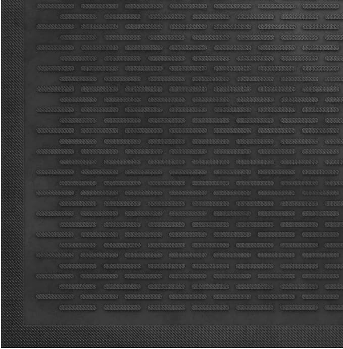 Indoor/Outdoor Hose-Wash Ribbed Design Non-Slip Rubber 3x5 Modern Area Rug for Living Room, Bedroom, Dining Room, Office, 35" x 60", Black