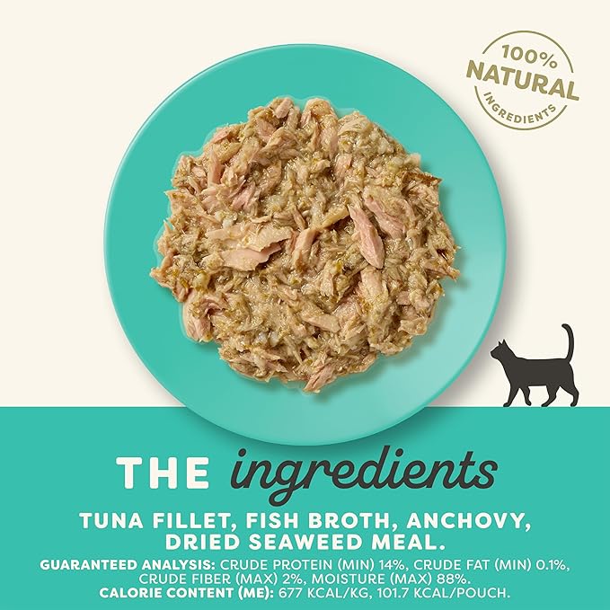 Applaws Natural Wet Cat Food in Broth, Limited Ingredient Wet Cat Food Pouches, No Additives, Made with Natural Ingredients, Tuna Fillet with Anchovy & Seaweed in Broth (12 x 5.3oz Pouches)