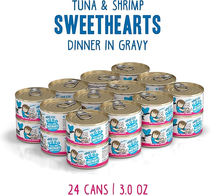 Weruva BFF Minced Natural Wet Cat Food, Tuna and Shrimp Sweethearts in Gravy, 3oz Can, Pack of 24