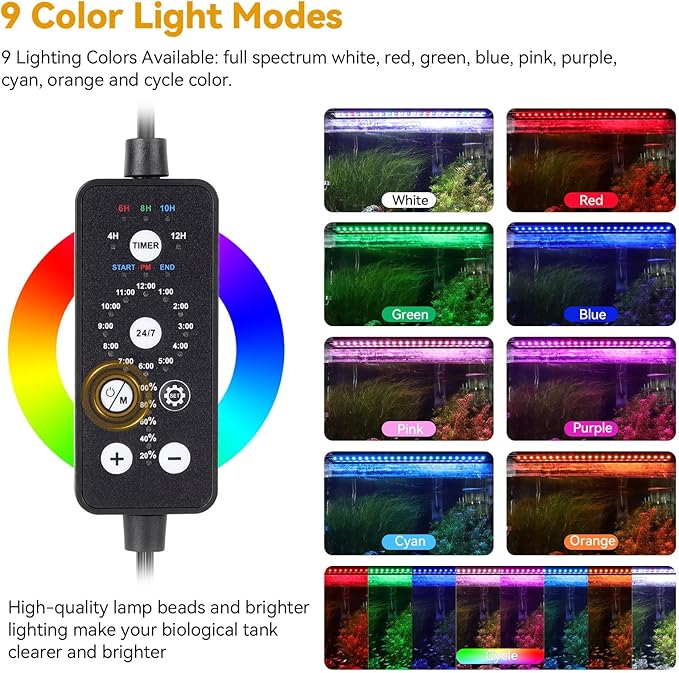 hygger 36W LED Aquarium Light, 36-42 Inch Fish Tank Light with Timer Auto On/Off, Sunrise Sunset Mode, Adjustable Brightness and Colors, Full Spectrum Light with Extendable Brackets for Freshwater