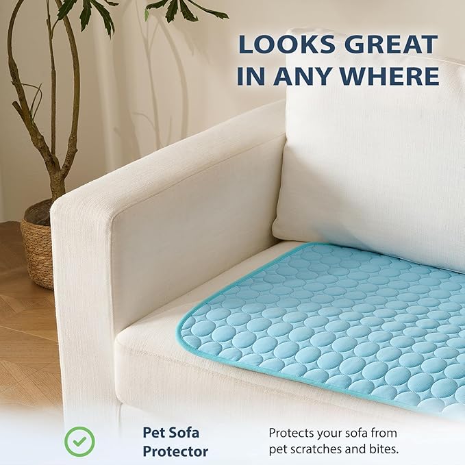 MICROCOSMOS Summer Cooling Mat & Sleeping Pad- Water Absorption Top, Materials Safe, Easy Carry, EZ Clean. Keep Cooling for Pets, Kids and Adults.(Blue, 28" x 22")