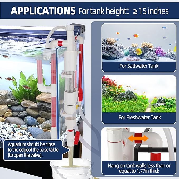 hygger Aquarium Overflow Filter with Waste Collection Separator, External Hanging Filter Accessory, Fish Tank Siphon Filtration System for Saltwater Freshwater Tank Greater Than 15 in Height