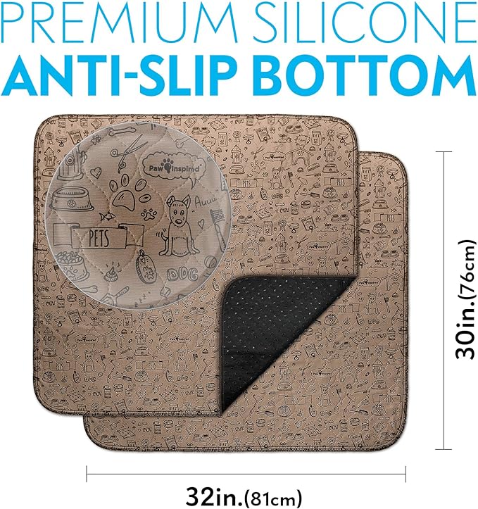 Paw Inspired Washable Pee Pads for Dogs | Reusable Puppy Pads | Waterproof Whelping Pads | Washable Training Pet Pads, Washable Potty Pads Extra Large Sizes (Classic, 32x30" - pattern (2 pack))