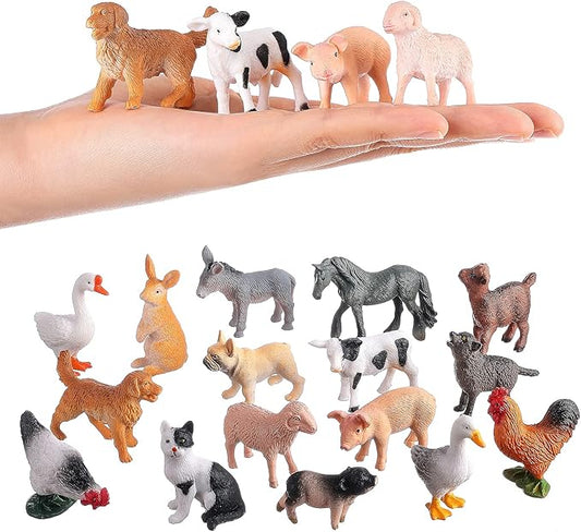 16Pcs Small Animals Figures, Realistic Farm Animals Toys for Cupcake Toppers, Learning Educational Toys, Birthday Party Favors Gift for Kids
