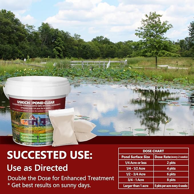 Pond Clear Water Treatment,6 Packets Natural Pond Water Clear for Lakes,Beneficial Bacteria & Enzyme Clarifier Treatment to Improve Water Clarity & Eliminate Odor,Safe for Fish