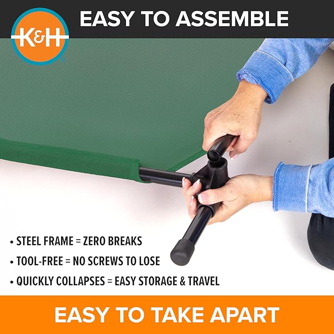 K&H Pet Products Outdoor Elevated Dog Cot, Cooling Raised Bed with Waterproof Breathable Mesh for Large Dogs, Portable Pet Bed with Heavy-Duty Metal Frame, Oversized Hammock Style - Extra-Large Green