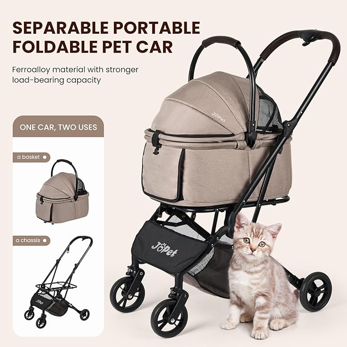 Pet Stroller for Small and medlium Dogs, Dog Cat Stroller, Foldable carts, Carrier, One-Hand Automatic Folding, Puppy, Detachble Carrier (Misty Green)