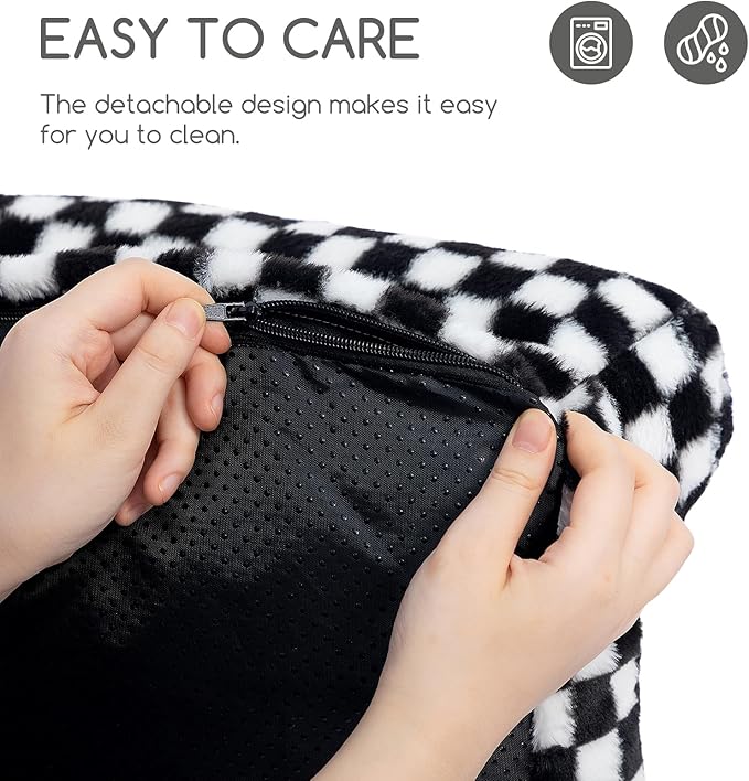 Hollypet Fluffy Plush Dog Cat Pet Couch Soft Calming Sofa Bed for Medium Small Cats and Dogs, Black and White