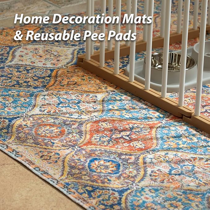 nunubaby Washable Pee Pads for Dogs, Stylish, Non-Slip and Leak-Proof Pee Pads. Reusable Potty Pads for Dogs for Crates and Floors.(Cream/Multi, 24" x36" )