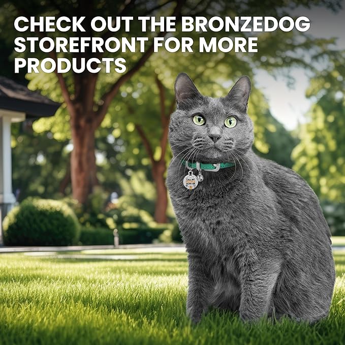 BRONZEDOG Leather Cat Collar with Removable Bells Non Breakaway Kitten QR Tag for Girl Boy (7" - 9" for Cats, Black & Silver)