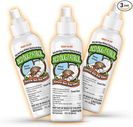 Natural Bed Bug Killer – 3 Pack (3oz Each) Travel Spray – Non-Toxic, TSA Safe, Child & Pet Friendly Formula for Airbnb, Luggage, Hotels, Rideshare, and Work Trips