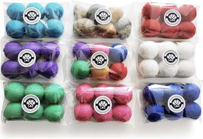 Wool Cat Toys - Felt Cat Toy Balls for Small Pet Fetch and Play - Eco Friendly Quiet Wool Ball Cat Toy for Cats and Kittens - Choose Your Colors (Red)