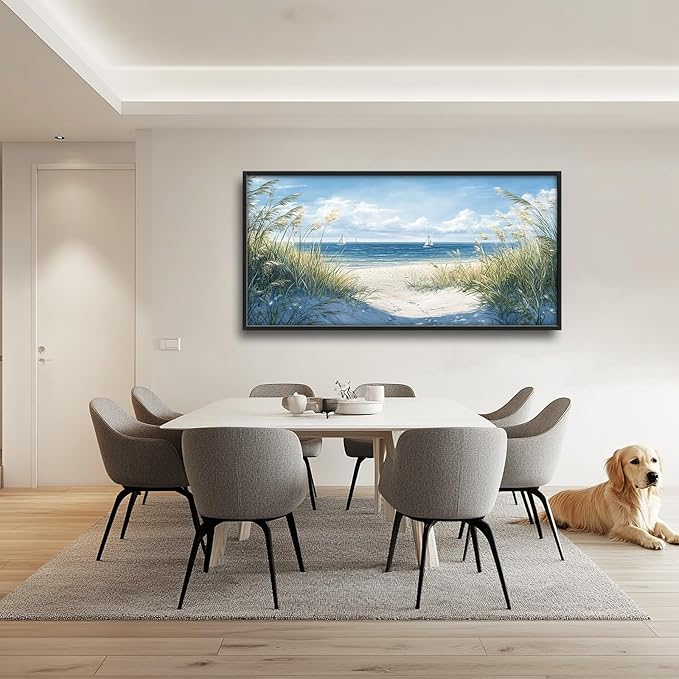 Framed Large Beach Wall Art for Living Room, Oversized Coastal Nautical Wall Decor Sailboat Canvas Seaside Pictures Modern Artwork Home Decoration for Living Room Bedroom Office 60"x30"