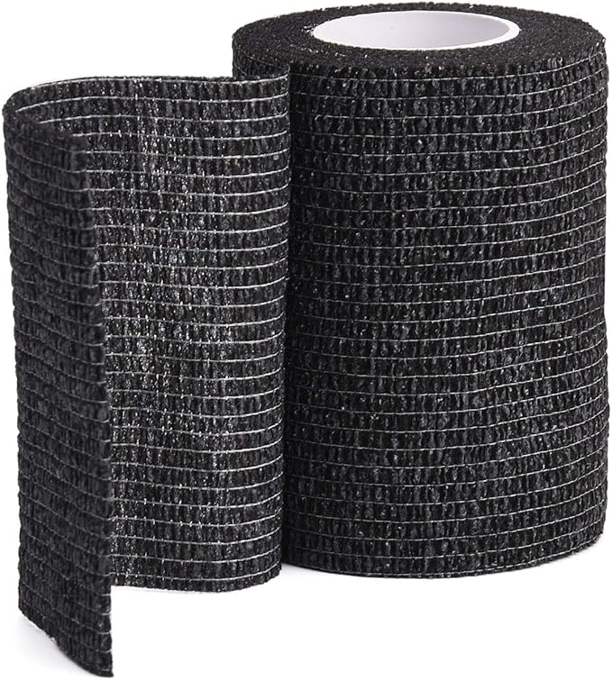 TOBWOLF 12PCS First Aid Self Adherent Bandage, 3" x5yd / 7.5cmx4.5m Cohesive Bandage Tape Wrap, Elastic Athletic Non Woven Fabric Sport Wrap for Sports, Medical - Black