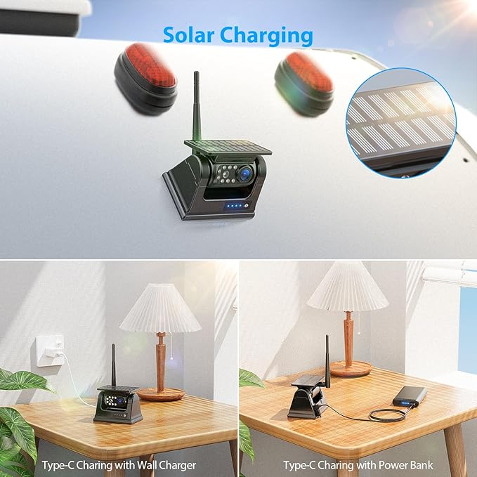 2 Magnetic Solar Wireless Backup Camera HD 1080P 9" DVR Monitor, Solar Rechargeable RV Backup Cameras Wireless System for Hitching Gooseneck Horse Trailer Fifth Wheels RVs Trucks BL902